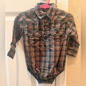 Cody James Plaid Button-Front Baby Bodysuit - Green Plaid